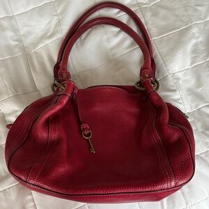 Fossil Red Leather Shoulder Bag